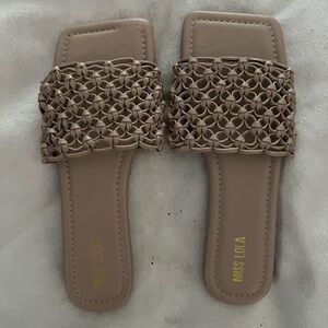 Miss Lola Beige Woven Sandals